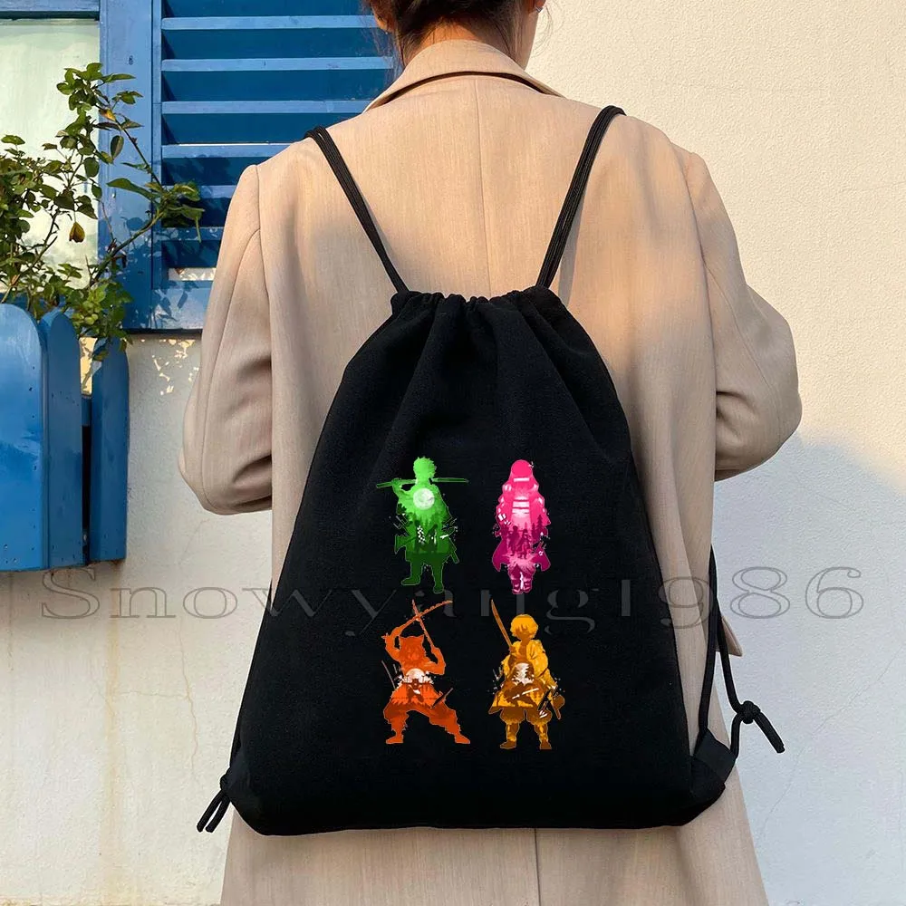 Lindo Chibi Demon Slayer Anime Kimetsu Tanjiro NezukoChan Sakura Tomioka mochila de lona con cordón mochila deportiva bolsa de cuerda
