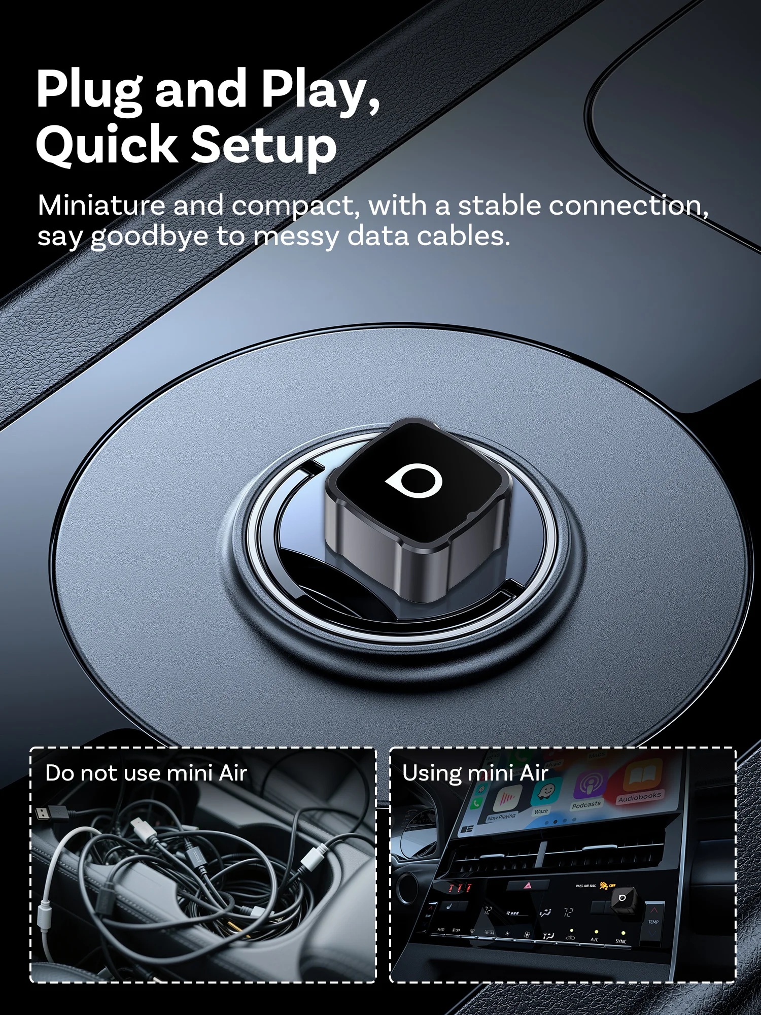 Ottocast Mini Air Wireless CarPlay Adapter 3-in-1 draadloze Android Auto & Screen Mirroring USB Plug & Play Dongle voor iPhone - afbeelding 2