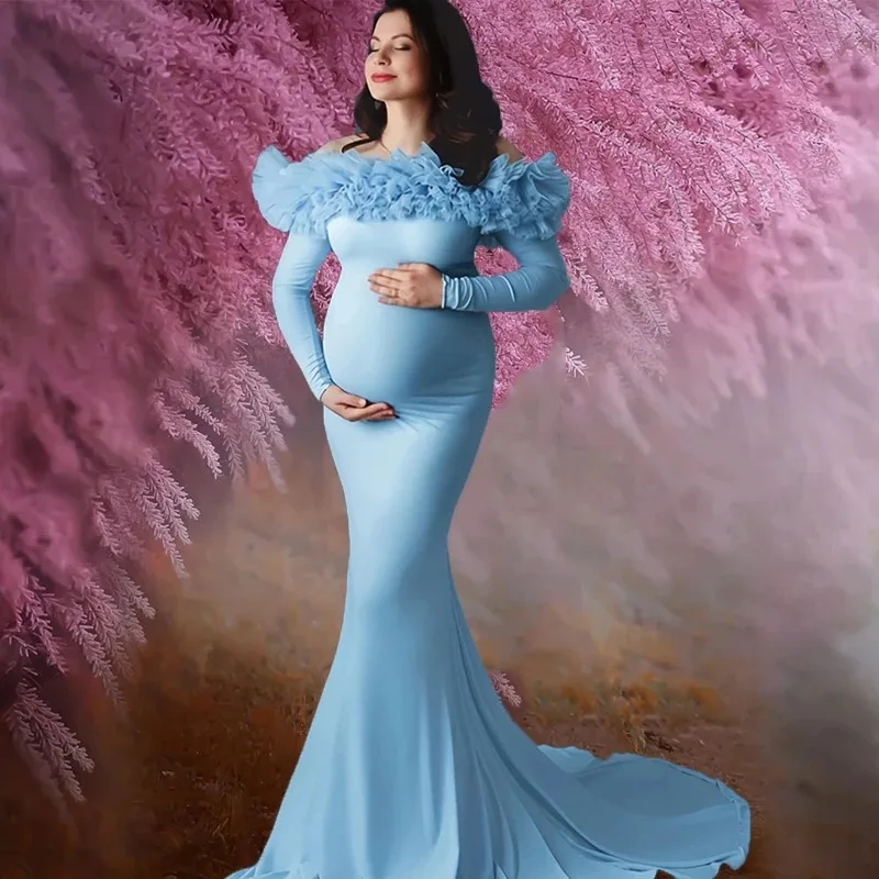 Maternity fitted gown dress train платье платье для беременных فساتين حوامل baby shower dresses for pregnant woman