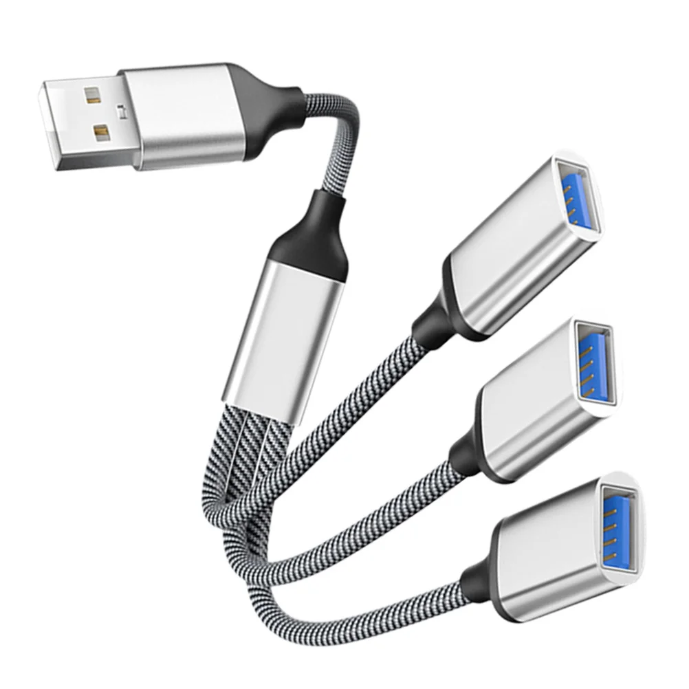 

USB-кабель-разветвитель от 1 до 3-портового портативного серебристого цвета, прочный USB-концентратор, многопортовый разъем-разветвитель мощности для портативных устройств, ПК