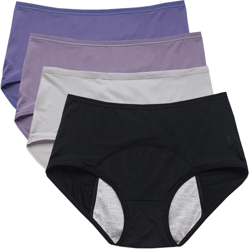 

4pcs Physiological Briefs Girls Menstrual Panties Ladies Period Leak Proof Panty Ventilate Women's Mid Waist Ice Silk Underwears