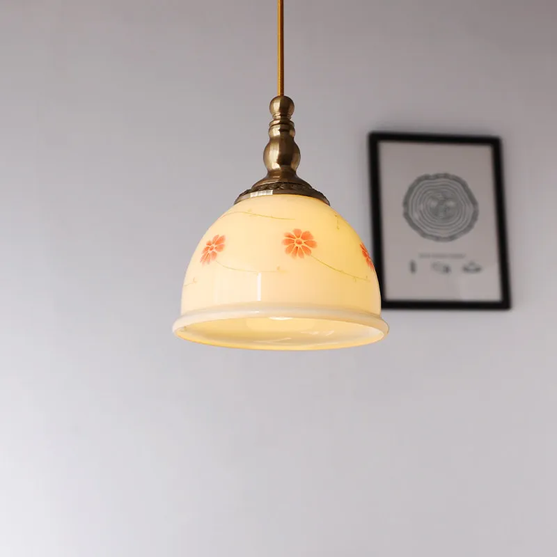French Pink Chandelier Nordic Children's Room Bedroom Bedside Retro Study Entrance Display Window Bar Counter Small Pendant Lamp
