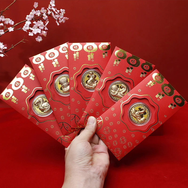 2025 Snake Spring Gold Foil Commemorative Coin Red Envelope Chinese Spring Festival Lucky Money Pockets New Year Gifts