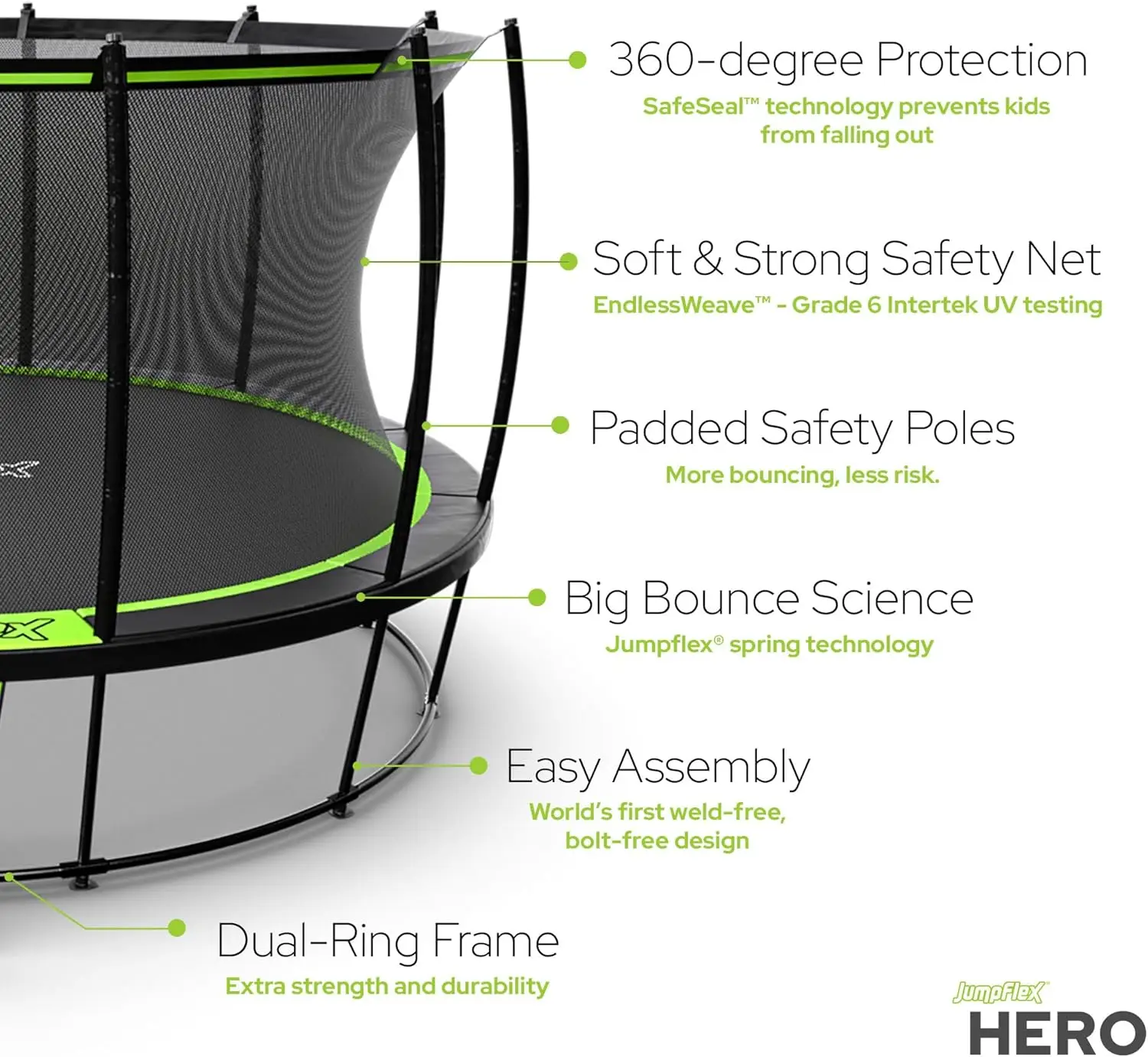 Round Outdoor Backyard Trampoline ASTM Approved with Net Safety Enclosure & Ladder Playset with Fast Assembly