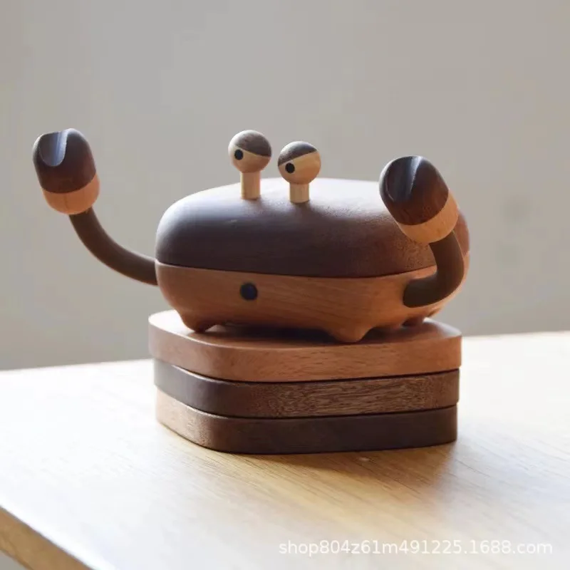 Wood Little Crab Magnetic Coasters Solid Wood Is Heat-resistant and Heat-insulating Tea Ceremony Saucer Restaurant Coasters