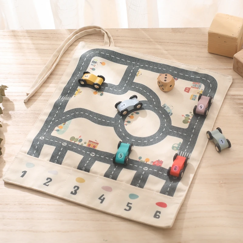 35*31cm montessori Spielzeug Baby Auto Verkehr Straßenkarte Leinwand Desktop-Matte Spiel Holzauto Eltern-Kind-Interaktion Kind Bildung Geschenk – Detail 6