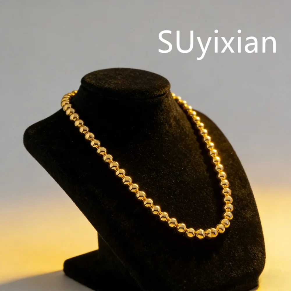 925 Silver Plated Gold Fashion Premium 6MM Buddha Bead Necklace Birthday Party Anniversary Gift