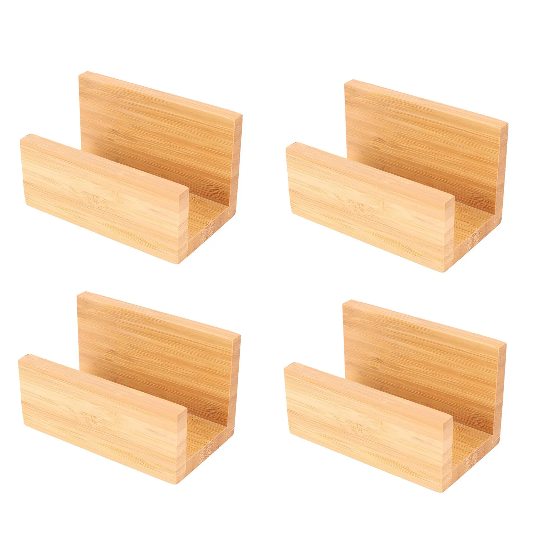 

4X Bamboo Wood Desktop Business Card Holder for Desk Sturdy Business Card Display Stand for Office for Men Women