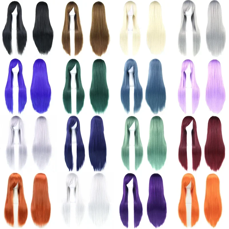 

FC680cm Long Synthetic Hair White Purple Cosplay Wigs Party Black Hair Straight Wig Hairpiece for Women@FC8！