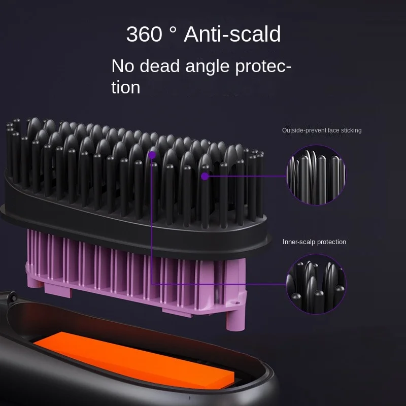 مشط صغير لاسلكي 2 في 1 لتجعيد الشعر المستقيم واستقامة الشعر، فرشاة مستقيمة بالأيونات السالبة للاستخدام المنزلي في الفنادق