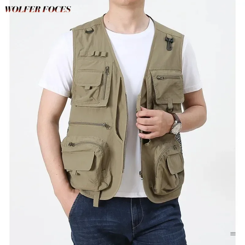 Plus Waterproof Men Size Coat Camping Tactical Vest Fishing Jacket Clothing Hunting Windbreaker Outerwear Sleeveless Vests  Work