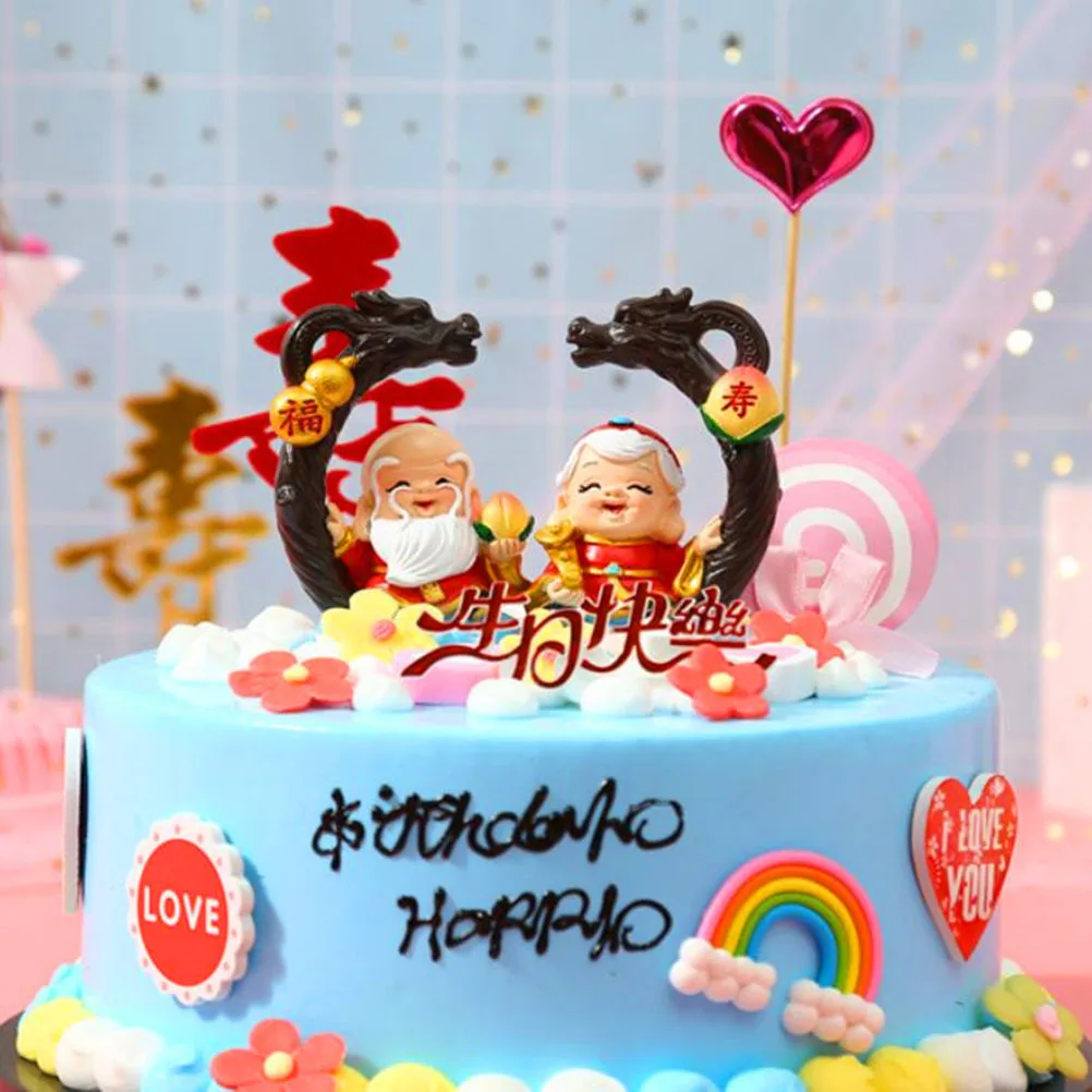 

Grandma Longevity God Cake Decoration Thick Resin Chinese Blessing Word Birthday Party Tabletop Centerpiece Anniversary