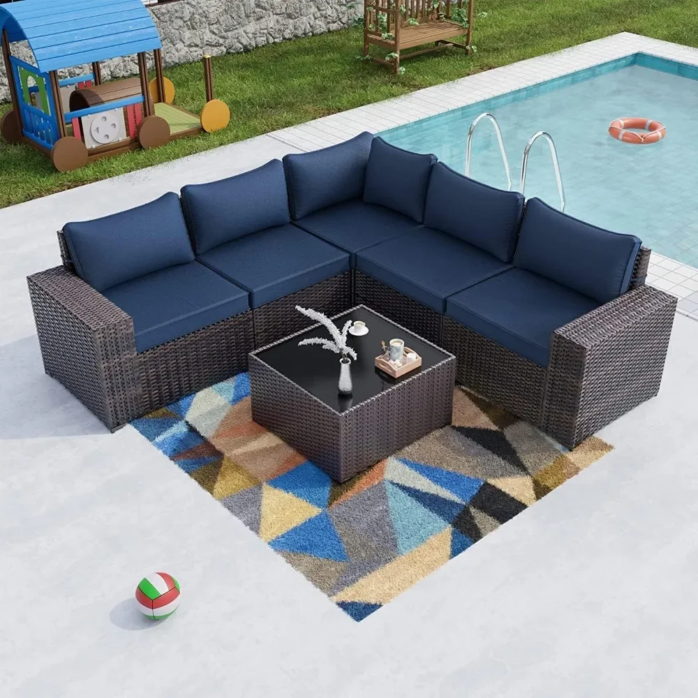 

Outdoor Patio Furniture Set 6 Pieces Sectional Rattan Sofa Set Brown PE Rattan Wicker Patio Conversation Set with 5