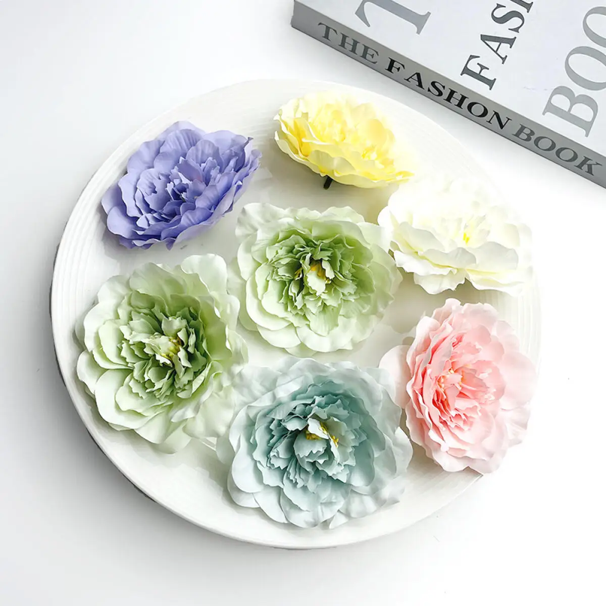 Artificial Camellia Flower Head Faux Peony Silk Flower for Hair Clip Hat Wedding Hanfu Decor DIY Craft Photo Prop Ornament