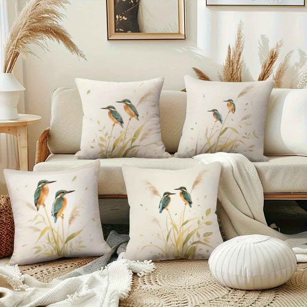 

Акварельная наволочка «Зимородок и очерет»: наволочка Serene с естественной тематикой для мягкого современного домашнего декора дивана