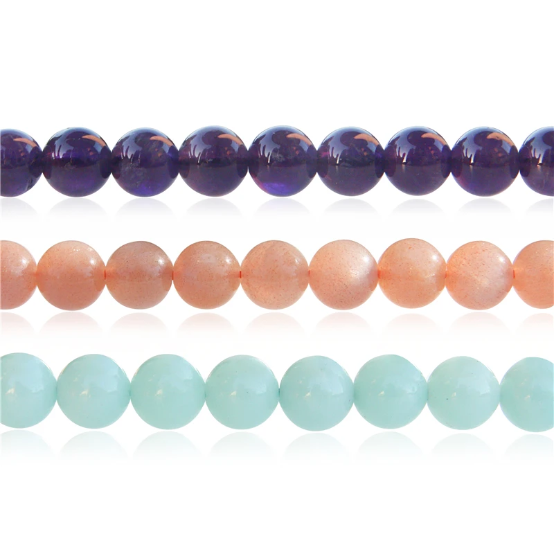 

Natural Gemstone Round Moonstone Amazonite Sunstone Kunzite Amethyst Smoky Quartz Stone Beads For Jewelry Making DIY Bracelet