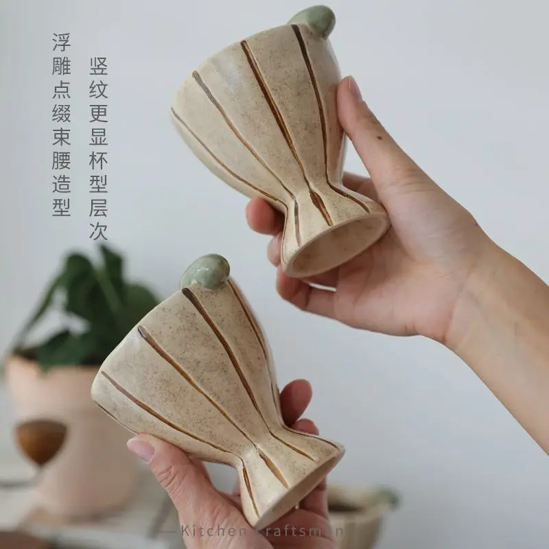 Hand Thrown Stoneware Coffee Cup 3D Apple Decor Hand Drawn Blue Apple Pattern Irregular Wabi Sabi Latte Mug 240ml