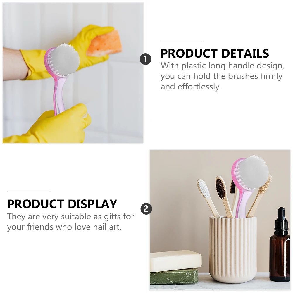 

8pcs 8 Round Head Nail Brushes Non Slip Handle Cleaning Toenails Fingernails Plastic Long Handle Gifts Nail Home Accessories