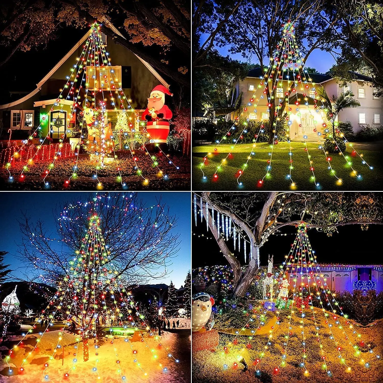 LED Christmas Waterfall String Light Christmas Tree Indoor Outdoor Garland Decoration Solar / USB Lamp for Garden Party Wedding
