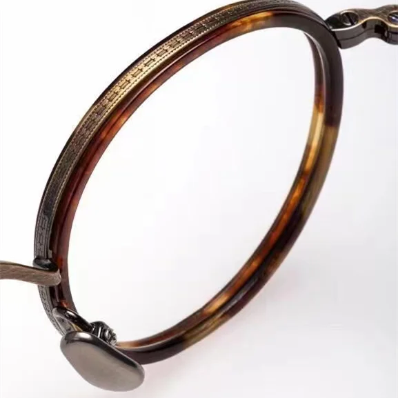 Japanese retro lightweight small round glasses frame Titanium and acetate combination, KameManNen with the same design KMN7307