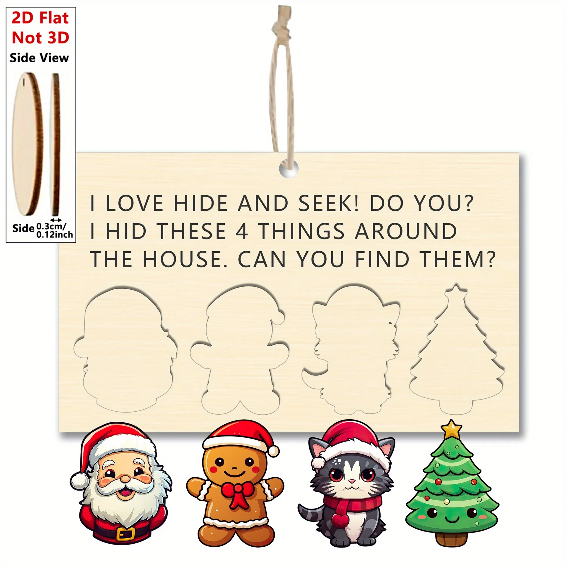 1-teiliges Weihnachts-Holzpuzzle – Aktivität der Elfenjagd, versteckte Zuckerstangen und Schneeflocken, interaktive Feiertagsdekoration und Geschenk