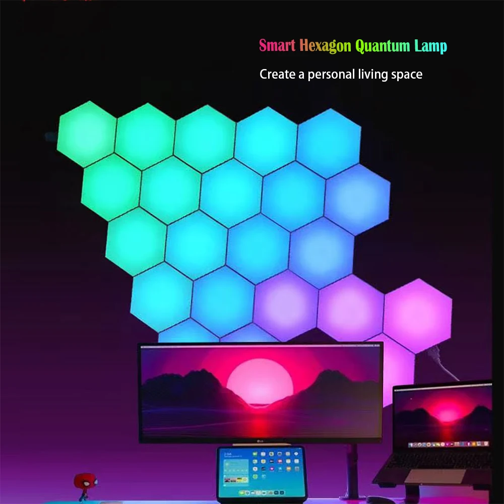 Lâmpada LED Quantum Favo de Mel, APP Inteligente, Luzes Hexágono, Lâmpadas Modulares DIY Ritmo, Decoração de Sala de Jogos, Lâmpadas de Parede RGB