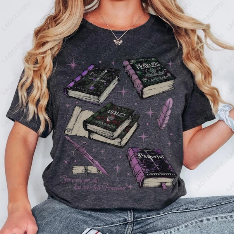 Powerless Book Club T-shirts en coton créatifs Découvrez Kai Azers livres d'amour encastrés et sans peur t-shirt imprimé cadeaux pour amoureux des livres