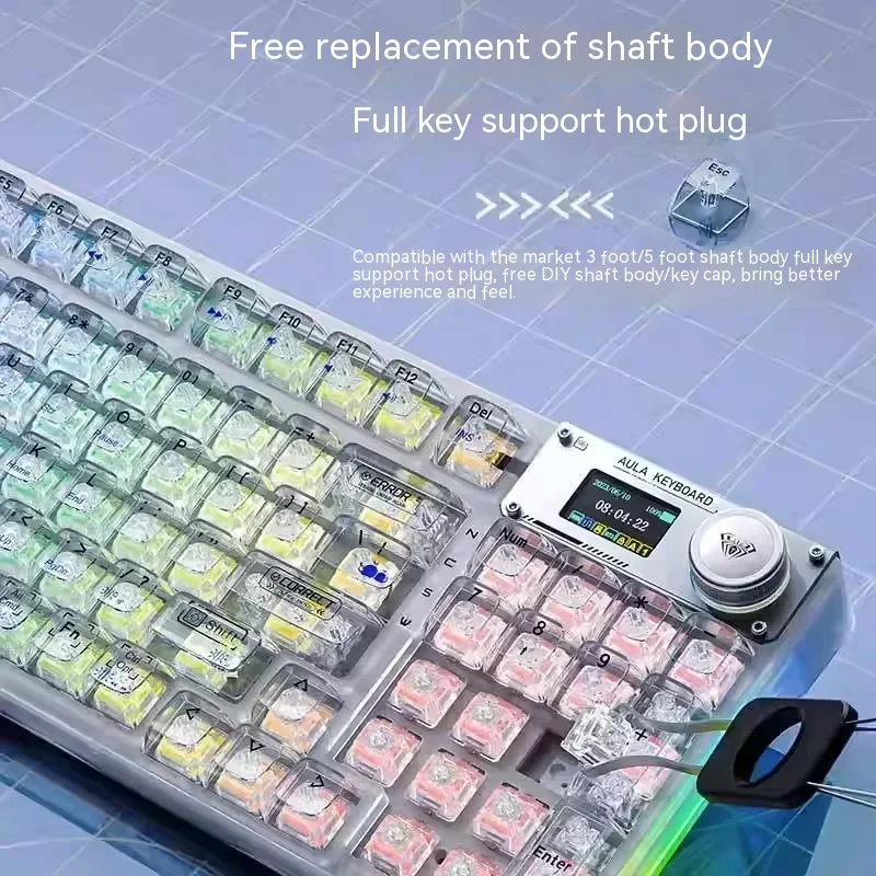 Imagem -04 - Pro Teclado Mecânico sem Fio para Jogos Teclado Transparente com Tela Gda Keycaps Rgb Gamer Keyboard Modos Aula-f98