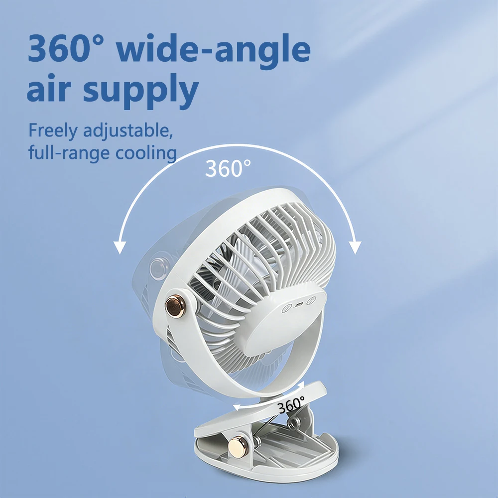 Portable Mini Desktop Clip Fan with LED Night Light and 360°Rotation USB Rechargeable Quite Home Table Fan for Office Bedroom view 4