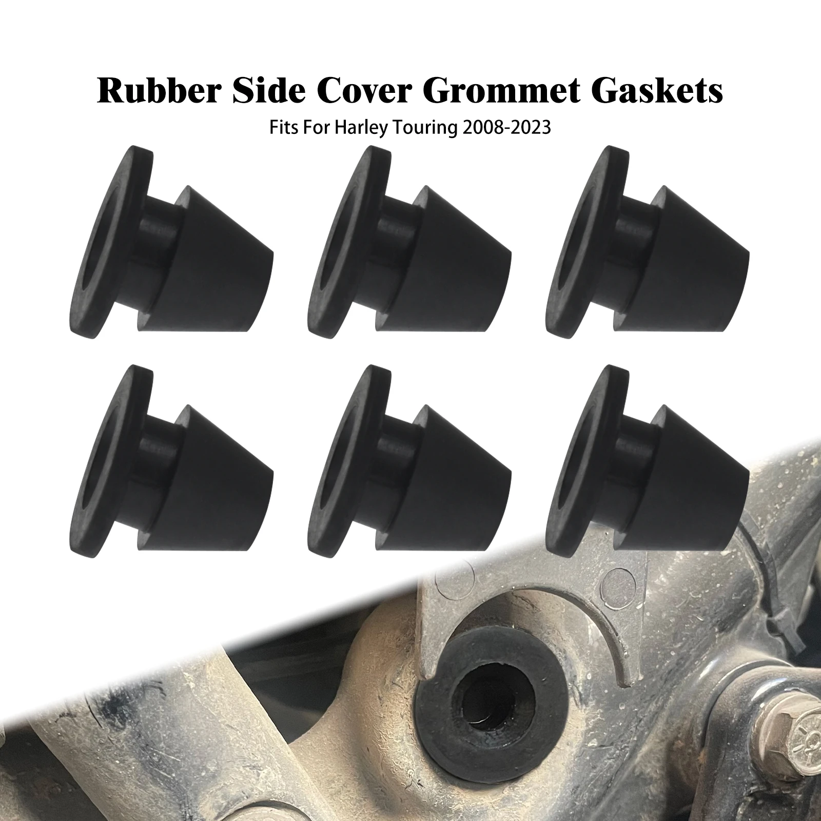 6PCS Motorcycle Rubber Side Cover Grommets Black Pad For Harley Touring Road Glide Electra Street Glide Road King 1996-Up Gasket
