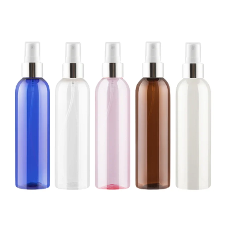 20Pcs Empty Plastic Bottle Shiny Gold Silver Pump 200ML Blue Pink Brown Portable Refillable Cosmetic Packaging Spray Mist Bottle