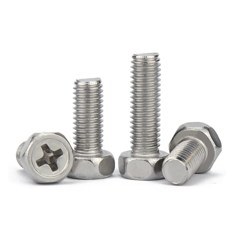 50pcs M3 m4 Hexagon Phillips Bolt Hexagonal  L=5-18mm 16mm 10mm 12m GB29.2 Cross Recessed Hexagon Bolts Screws Stainless Steel