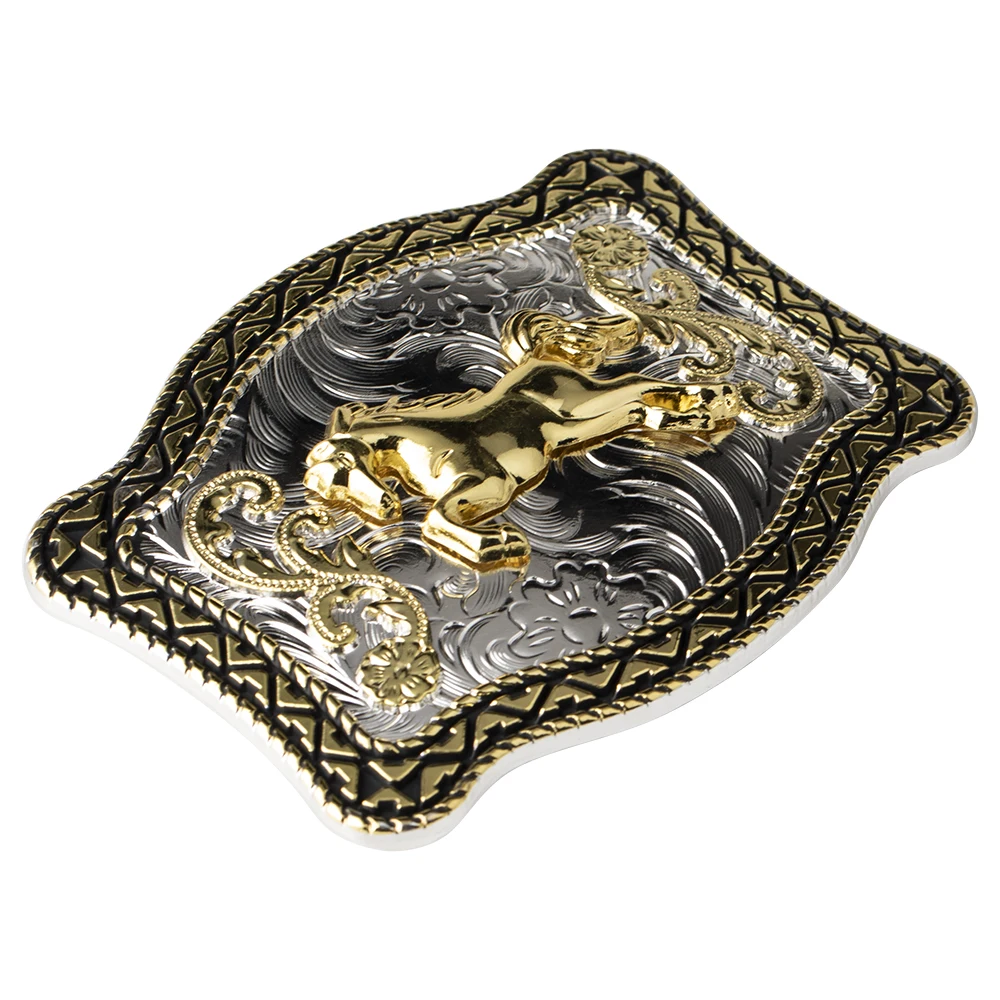 Golden Horse Belt Buckle Double Color Cowboy Big