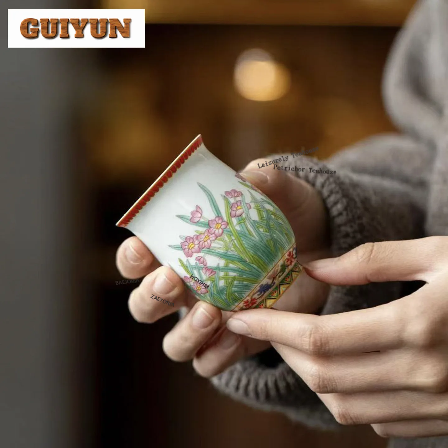 100ml Decal Daffodil Teacup Japanese Tea Bowl Beautiful Tea Cup Tea-tasting Smelling Cup Chazhan Master Cups Cha Accessories