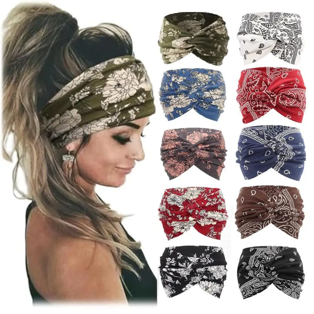 

Bohemian Yoga Headband Women's Elastic Anti-slip Wide Headband Exercise Running Sweat-absorbent Ladies Headband Hair Band