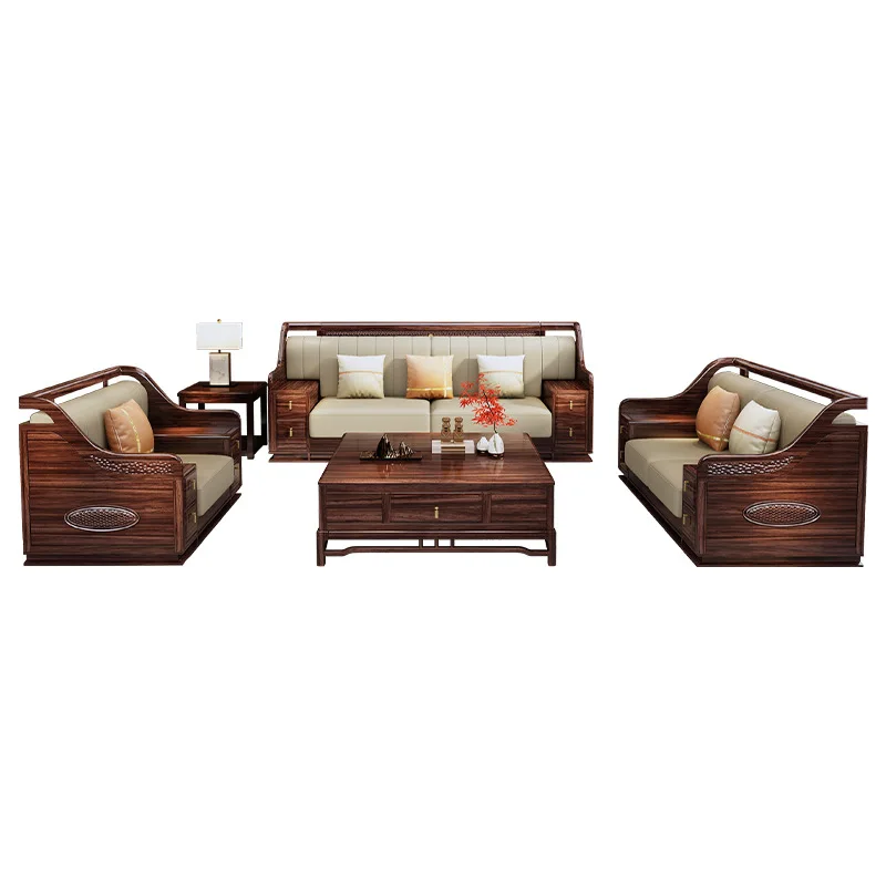New Chinese Ebony Solid Wood Sofa Household Living Room Large Apartment High-end Sofa Modern Villa Leather Sofa
