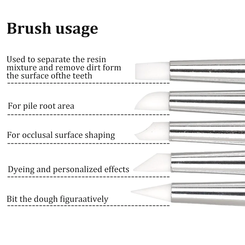 5pcs Dental Silicone Resin Brush Pen Adhesive Composite Cement Porcelain Dentist Technician Tools 3/5/8mm