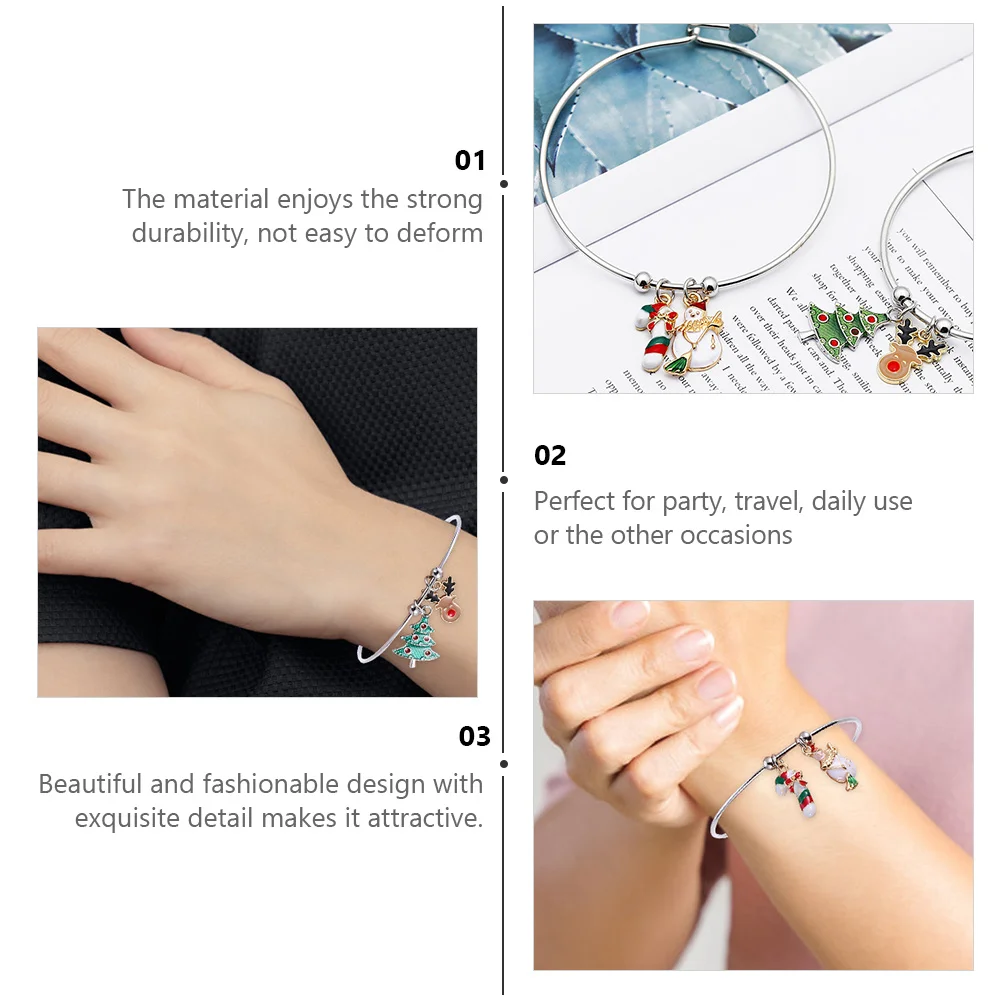 

3pcs Christmas Tree Boots Bracelet For Women Durable Wrist Chain Xmas Decoration Metal Hand Accessory Party Travel Jewelry