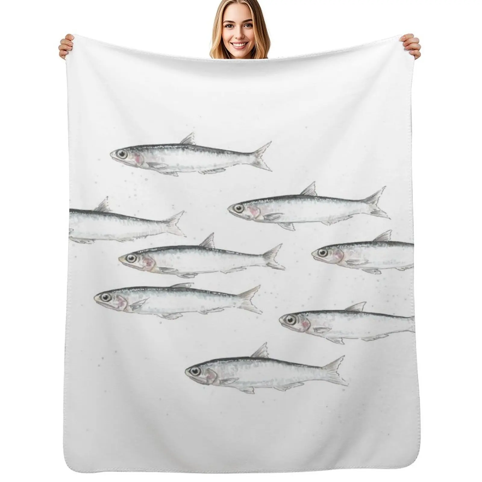 Anchovies - Watercolour Illustration | Fish Collection Throw Blanket halloween Flannels Decoratives Tourist Bed linens Blankets