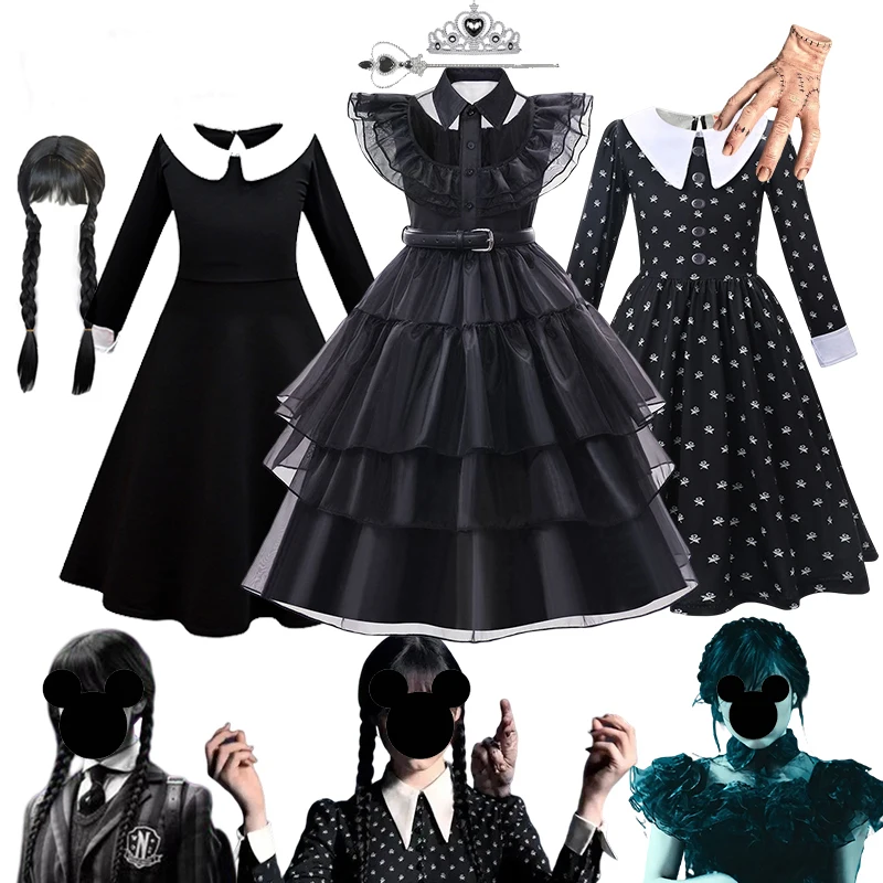 

3-12T Movie Wedsday Costume Dress for Girls Halloween Carnival Black Events Cosplay Dress Kids Evening Party Princess Dresses