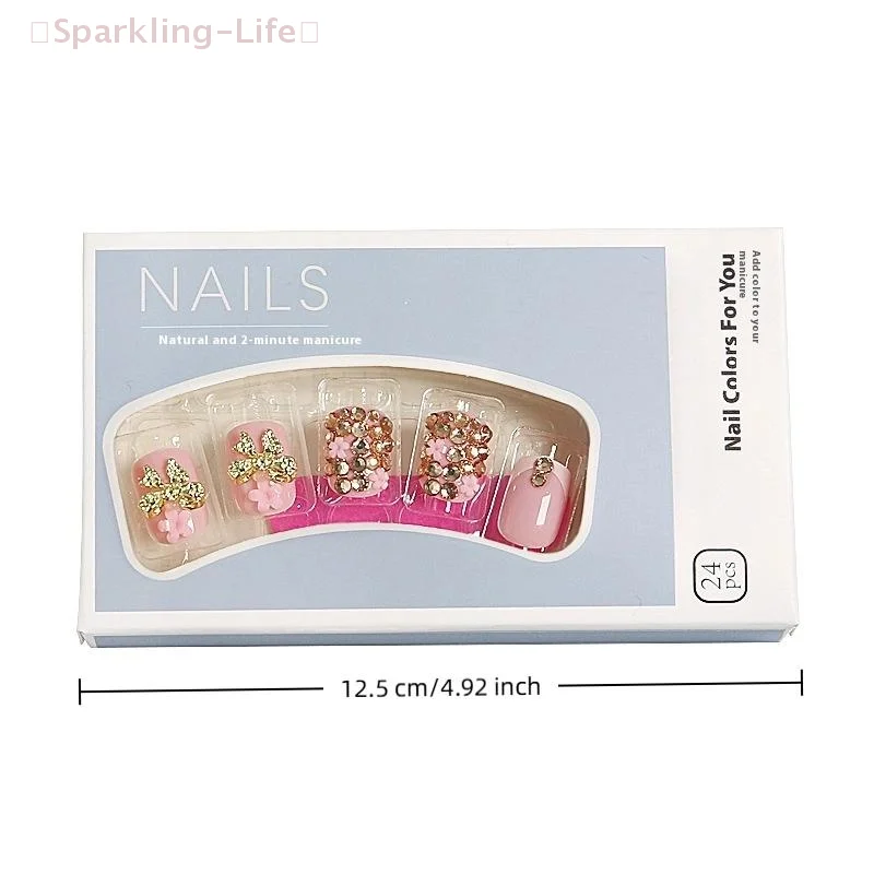 【JYA1】24 Pcs Short European Square Full Cover False Nails Detachable Square Nail Tips Crystal Glitter Fake Nails Women