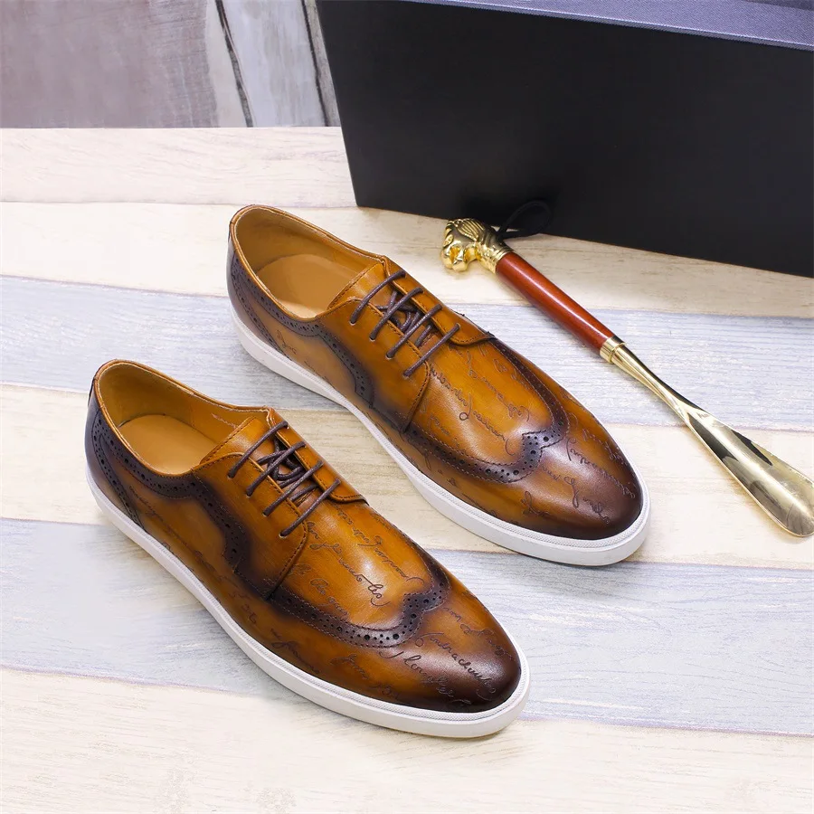 

Men's high-grade casual leather shoes classic British style handmade men's shoes brown fashion comfortable flat shoes A21