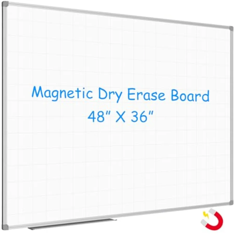 

Magnetic Dry Erase Planning Board Grid Pattern White Board 48 x 36 Inch Silver Aluminum Frame with Detachable Marker Tray for O