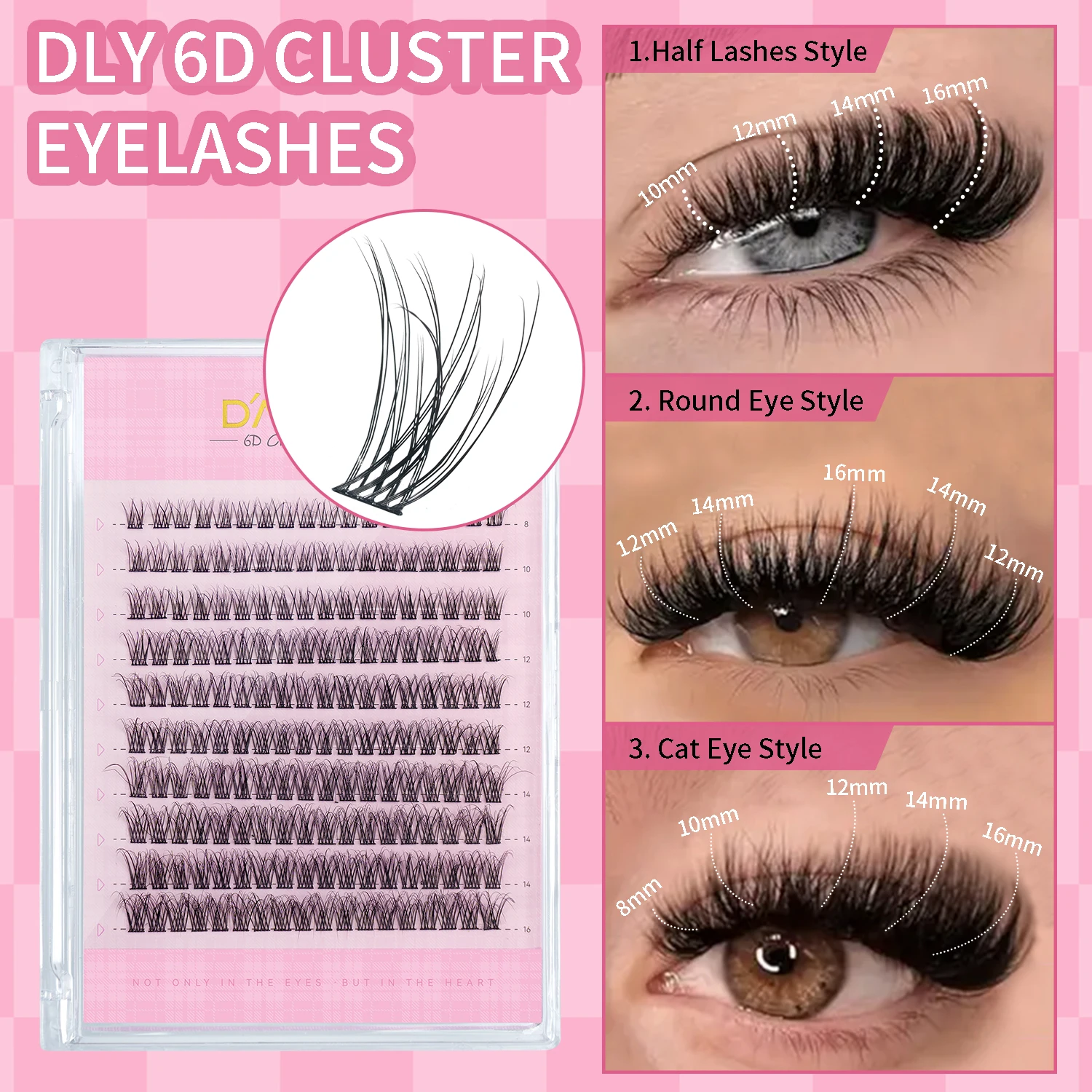 DAMMAN 6D DIY Eyelash Extension 8-16mm Mix Individual Lash Clusters Natural Segment Lashes False Eyelashes Makeup Tools