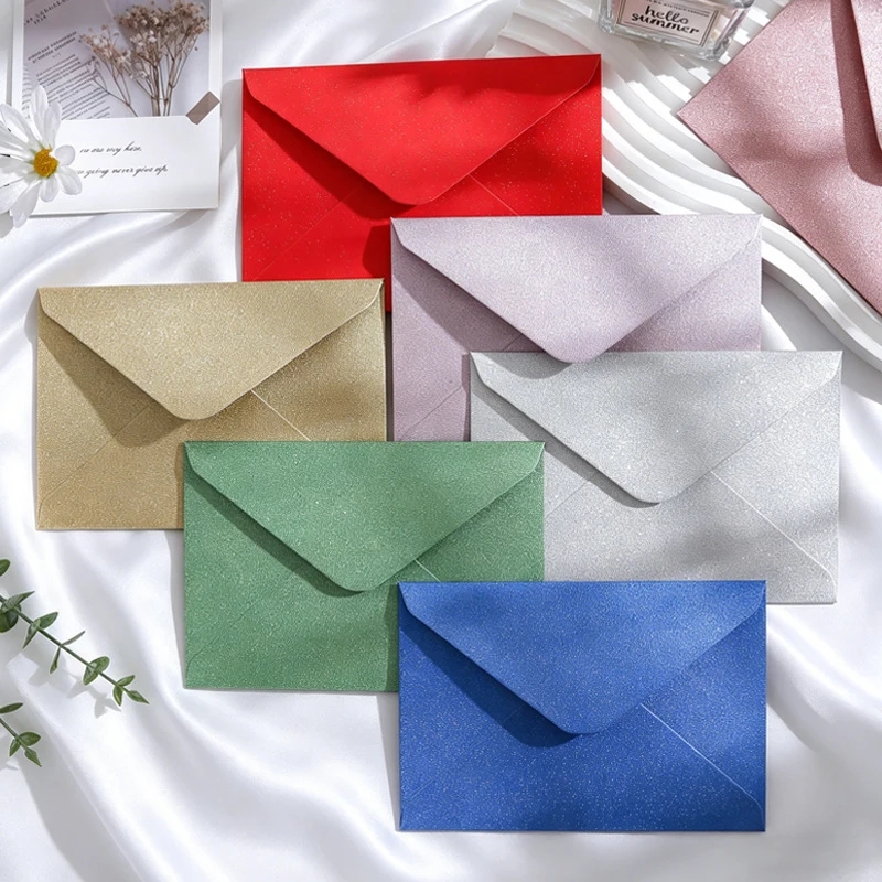 30pcs 110x160mm Flicker Envelopes for Wedding Invitation Small Business 150g Paper Texture Card Stationery Supplies Storage Bag