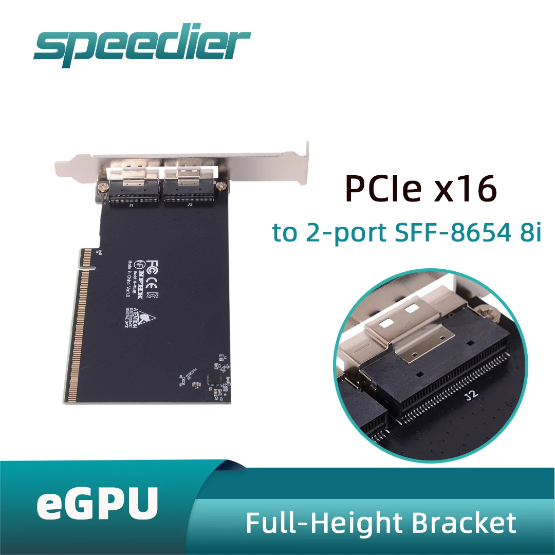 PCIE X16 To 2-port 2 SFF-8654 8i X8 External Graphics Card EGPU Adapter Card for GPU Graphics Dock PCI-E
