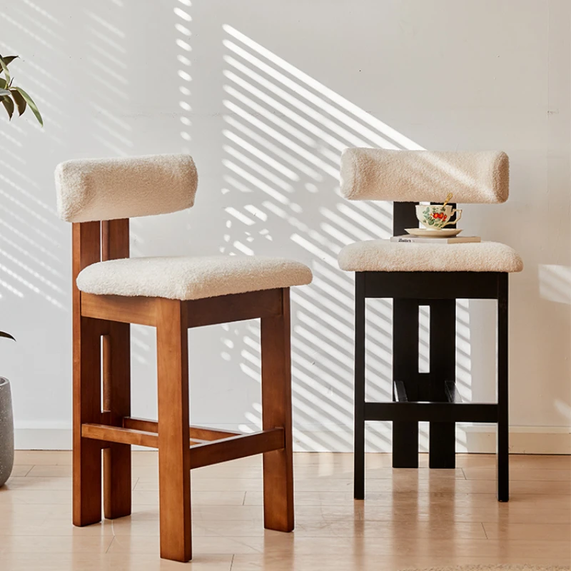 Lamb Cashmere Retro Wooden Bar Chair Modern Design Garden Furniture Cafeteria Swivel Stool Banks Chairs High Kitchen Nordic Home