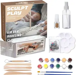 Natural Air-Dry Clay DIY Pottery Tool Kit Sculpt & Painting Set All-Purpose Modeling Clay for Sculpting Home DIY White Clay Kit