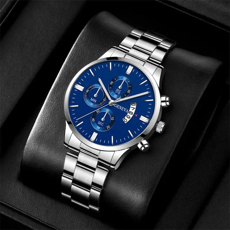 2023 Luxury Fashion Mens Watches Silver Stainless Steel Quartz Wrist Watch Men Business Watch Male Calendar Clock Reloj Hombre