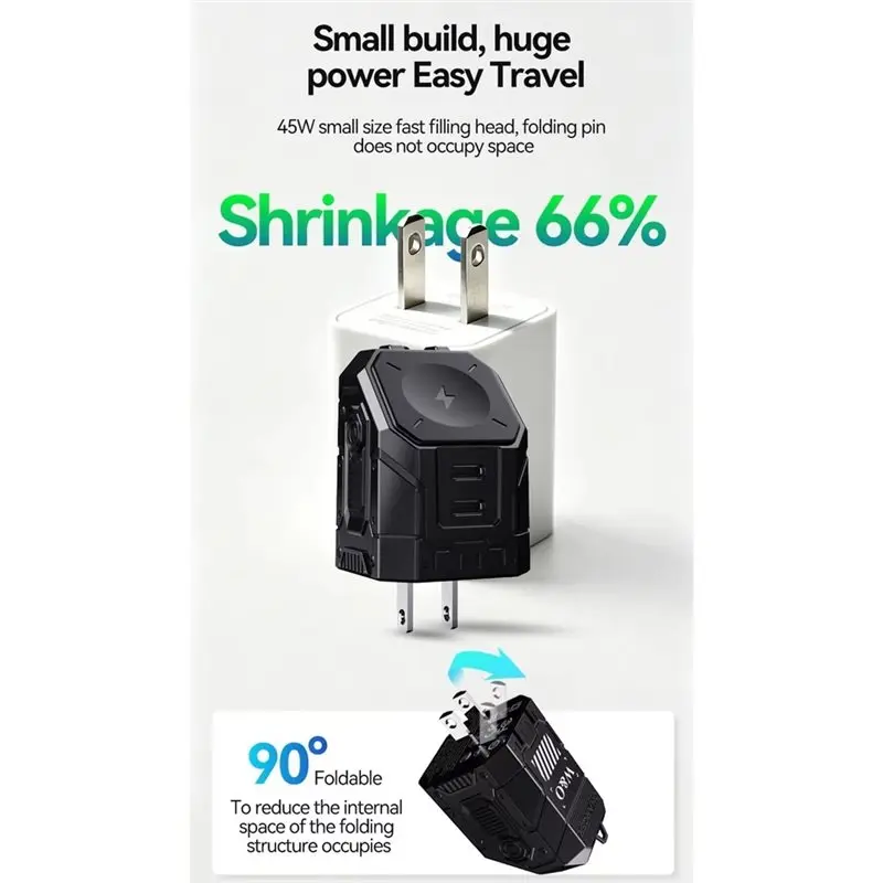 [LXYA68Z!] US Plug Fast Charging Plug Built-In Retractable Cable Phone Watch Portable Wall Adapter